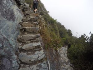 Climb stairs Montana Picchu Peru