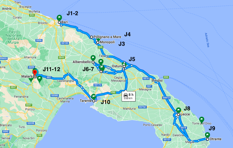 Map Roadtrip Italy from South Puglia Jean Michel Voyage